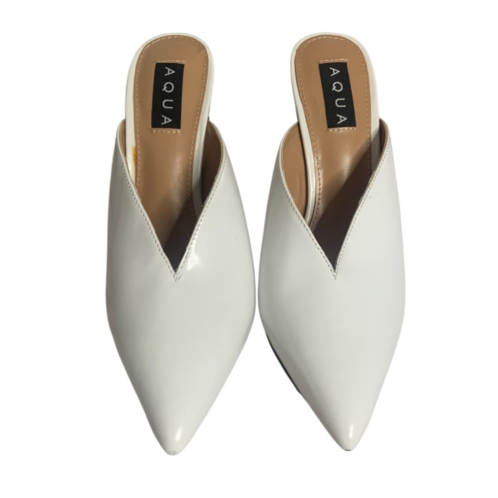 WHITE ‘AQUA’ MULE SKINNY HEELS!!